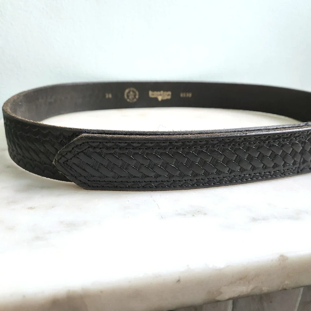 Boston Leather Belt Black Hook and Loop Basketweave Size 36 USA Tactical Uniform